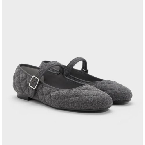  Carmel Felt Quilted Mary Jane Flats - Grey 