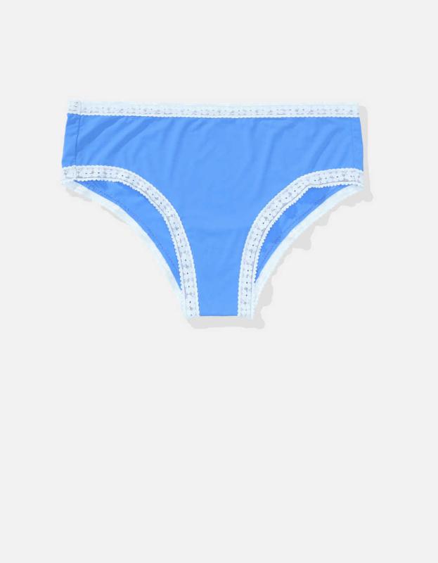 SMOOTHEZ Microfiber Lace Cheeky Underwear - Blue Heaven, L 