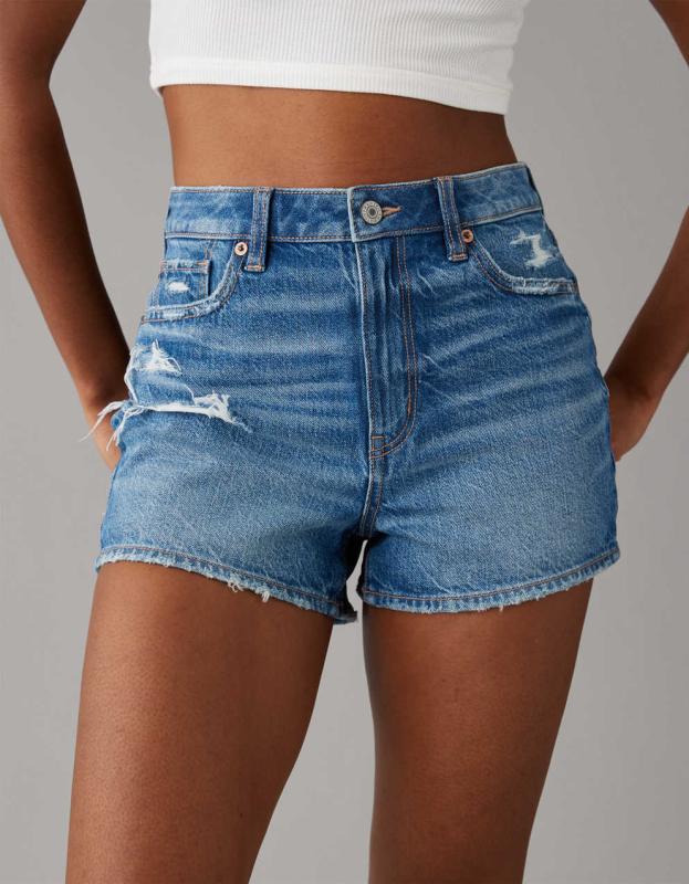 AE Strigid Ripped Denim Mom Short - Medium Tinted, 6 