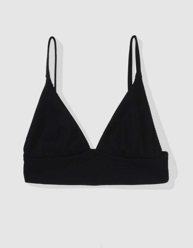 Aerie Longline Triangle Bikini Top - True Black, XS 