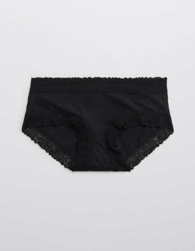 Aerie Sunnie Blossom Lace Boybrief Underwear - True Black, S 