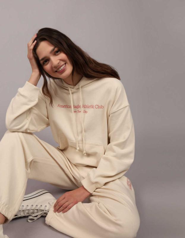 AE Logo Graphic Hoodie - Cream, XXS 