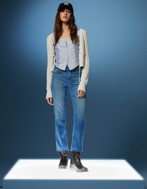 AE Stretch High-Waisted Kick Bootcut Crop Jean - Classic Medium, 10 