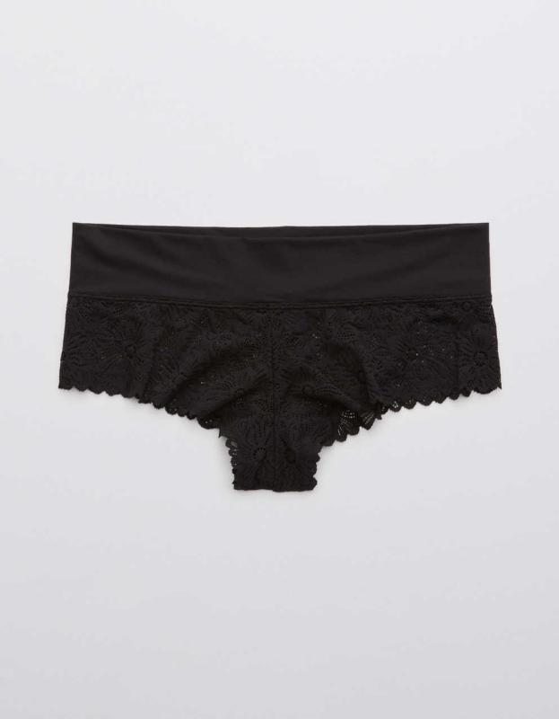 Aerie Sunnie Blossom Lace Cheeky Underwear - True Black, XS 
