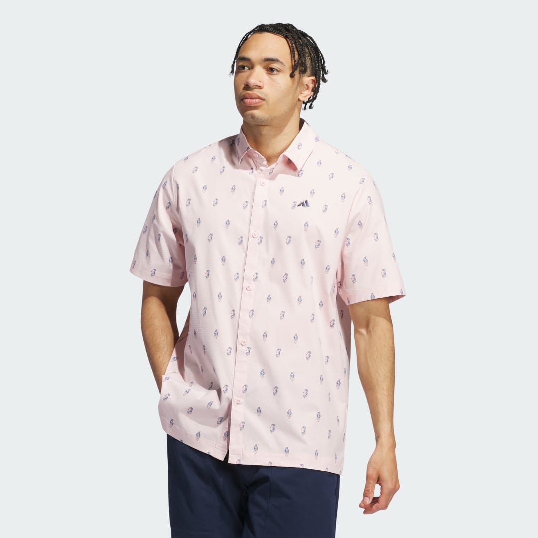 adidas Go-to Resort Button Down Polo Shirt Golf XS,S,M,L,XL,2XL,3XL,4XL,A/2XS,A/XS,A/S,A/M,A/L,A/XL,A/2XL,A/3XL,A/4XL Men Sandy Pink