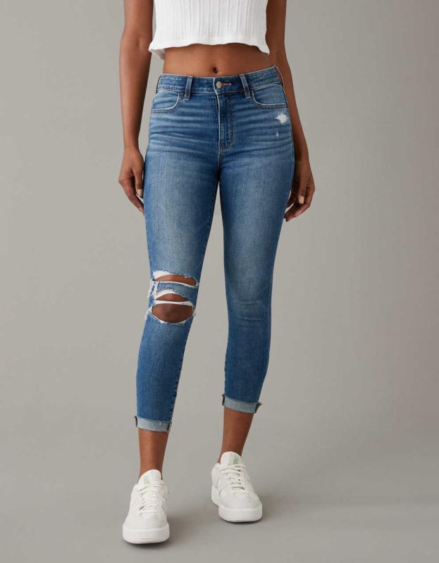 AE Next Level Ripped High-Waisted Jegging Crop - Medium Destroy, 4 
