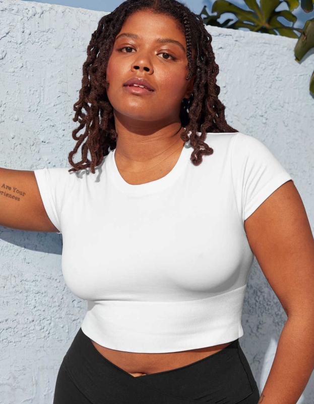 OFFLINE By Aerie Sidewalk Seamless Cropped T-Shirt - White, S 