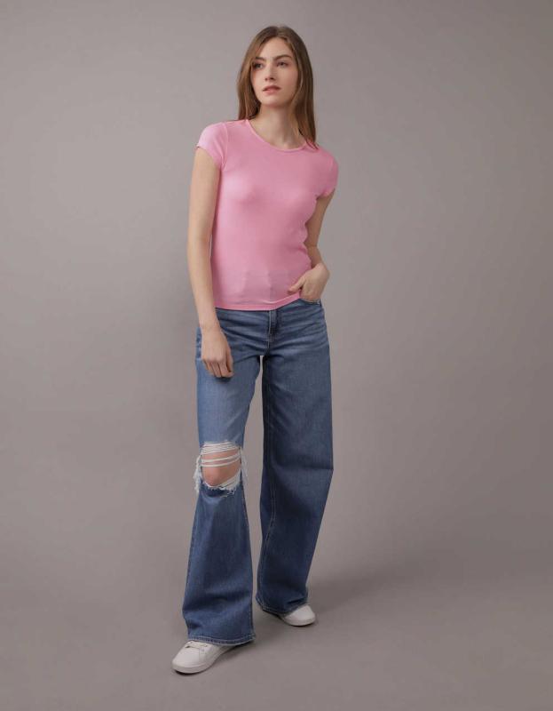 AE Hey Baby Ribbed T-Shirt - Rose, L 