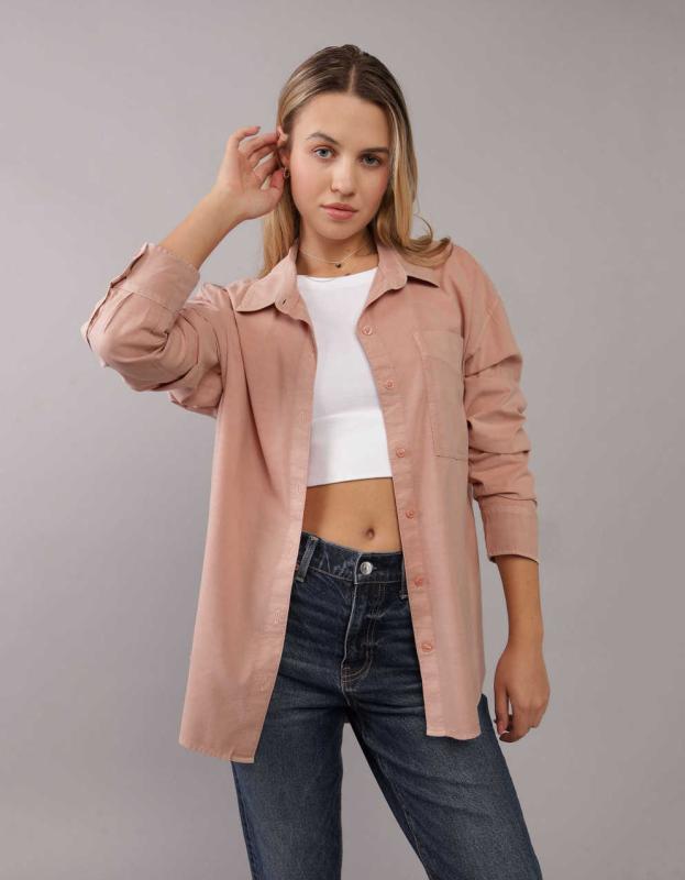 AE Perfect Button-Up Shirt - Pink, S 