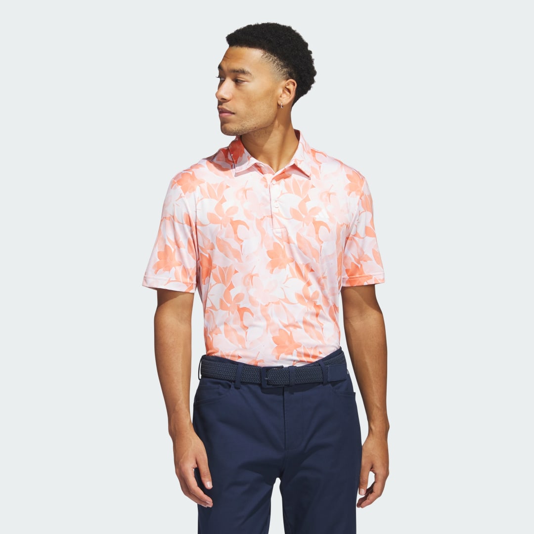 adidas Floral Golf Polo Shirt Golf A/S Men Coral Fusion / Pantone / White