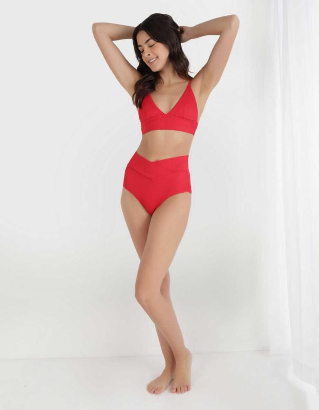 Aerie Longline Triangle Bikini Top - Chilly Red, M 