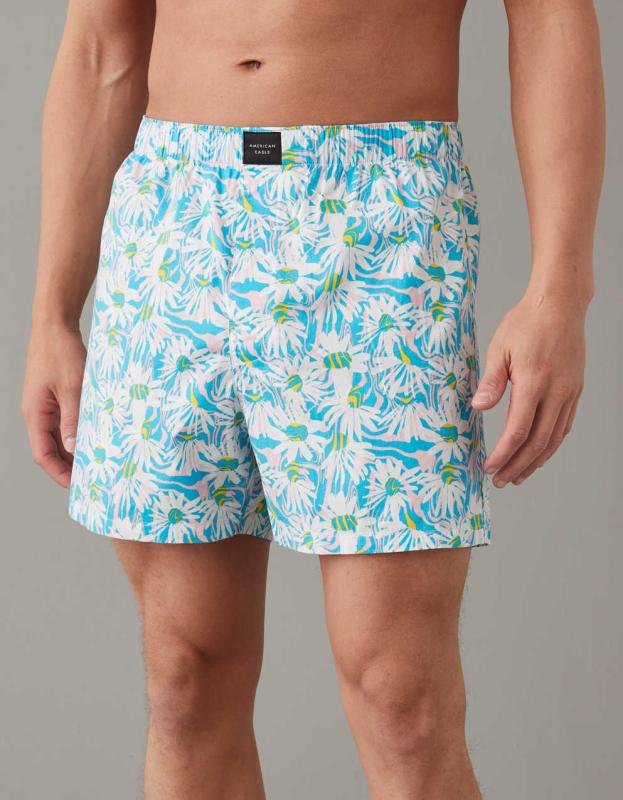AEO Flowers Stretch Boxer Short - Blue, M 