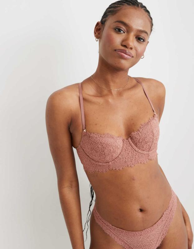 Aerie Real Power Balconette Lightly Lined Eyelash Lace Bra - Meadow Bound, 70A 