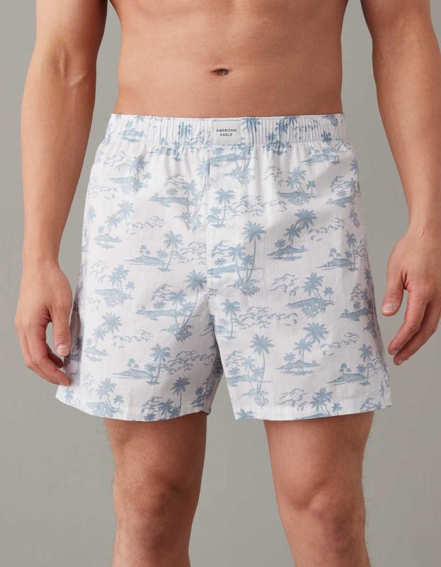 AEO Tropical Stretch Boxer Short - White, XL 