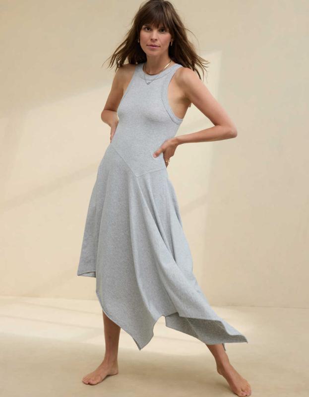 Aerie Tank Asymmetric Midi Dress - Medium Heather Gray, XS 