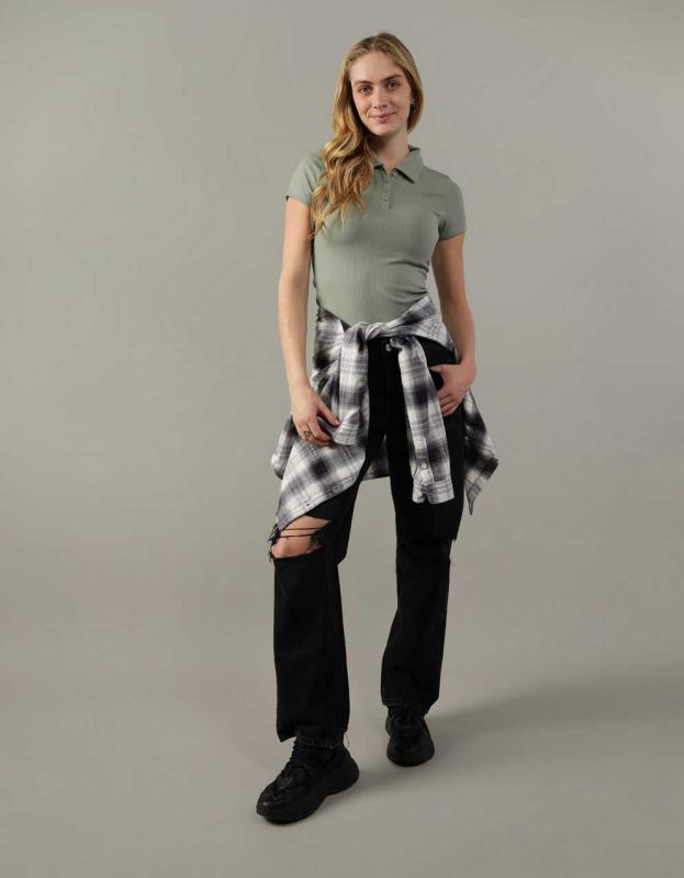 AE Cropped Polo Shirt - Olive, XS 