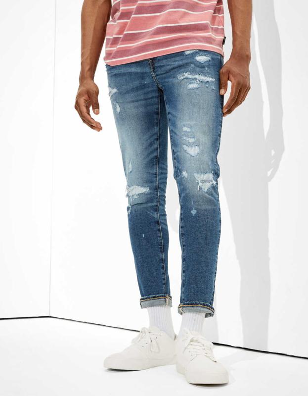 AE AirFlex+ Patched Skinny Cropped Jean - Empire Blue, 29 X 30 