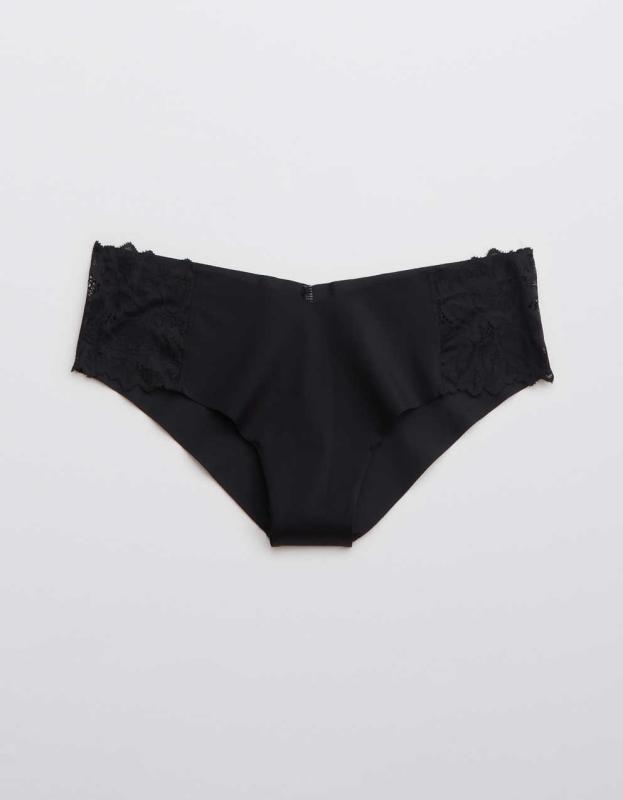 Aerie No Show Sunkissed Lace Cheeky Underwear - True Black, XS 