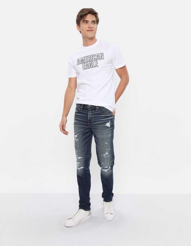 AE AirFlex+ Ripped Skinny Jean - Destroyed Black, 32W x 30L 