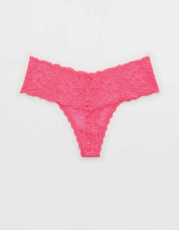 Show Off Eyelash Lace Thong Underwear - Coral Sun, M 