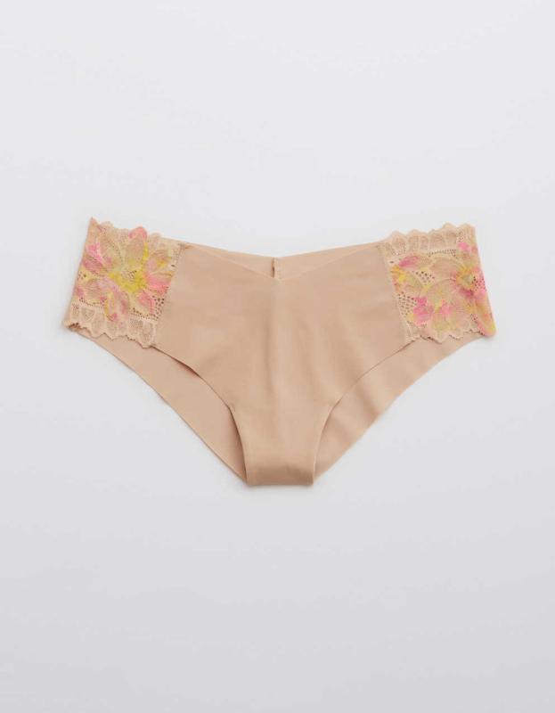 Aerie No Show Sunkissed Lace Cheeky Underwear - Sands, XXL 