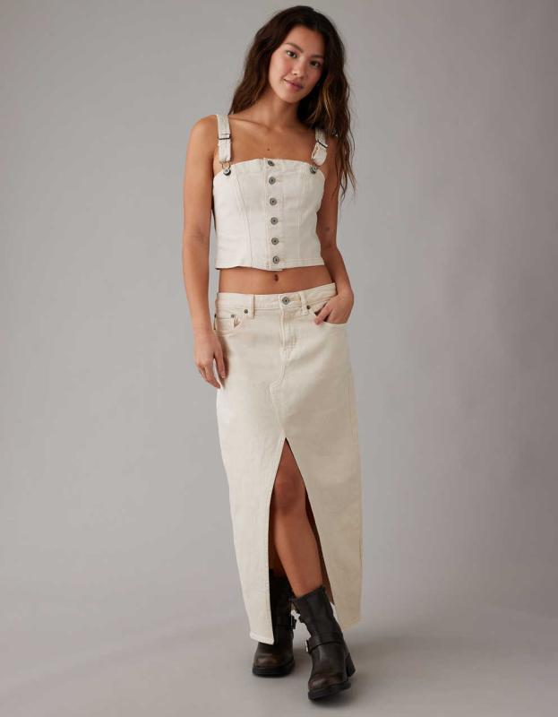 AE Cropped Denim Tank Top - Cream, XXS 