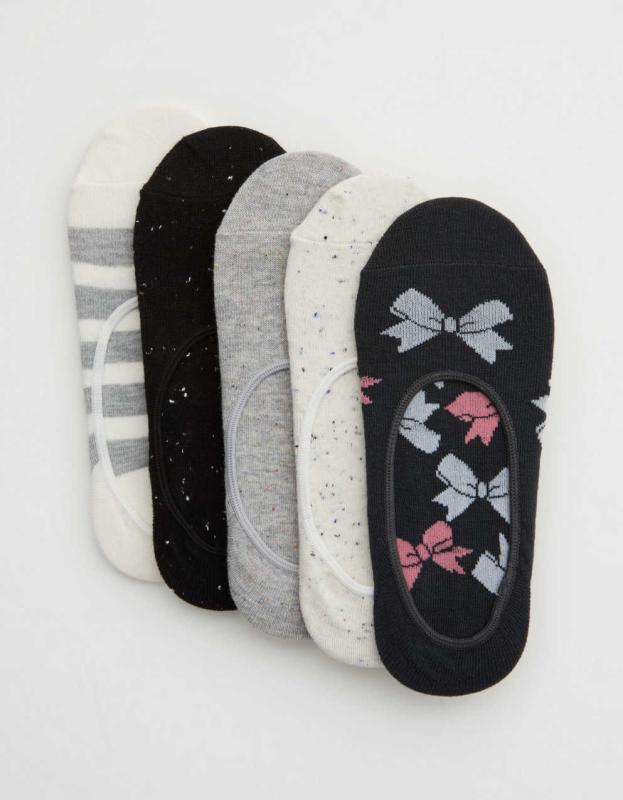 Aerie No Show Sock 5-Pack - Grey, One Size 