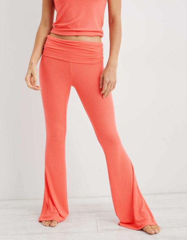Aerie Real Soft® Foldover Flare Pant - Saturn Peach, XS 