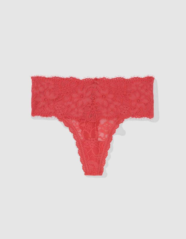 Show Off Eyelash Lace Thong Underwear - Resort Red, L 