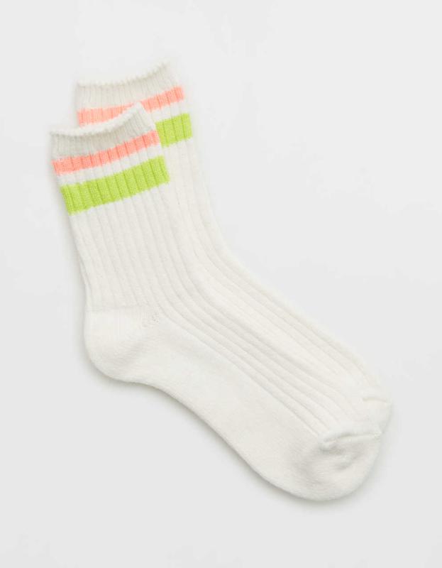 Aerie Everyday Striped Crew Socks - Lime Slush, One Size 