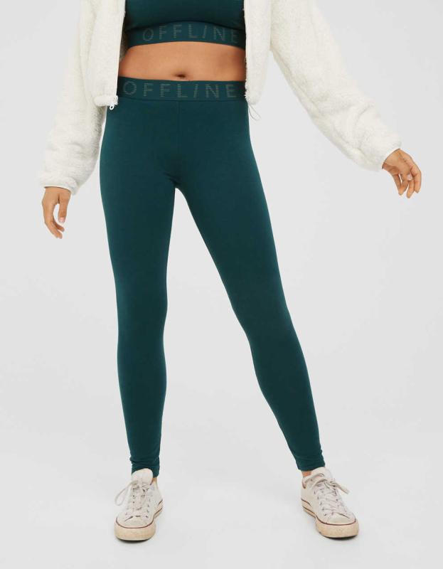 OFFLINE By Aerie OG Logo Legging - Deep Forest Green, XS 
