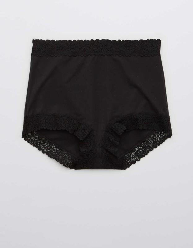Aerie Sunnie High Waisted Boybrief Underwear - True Black, M 