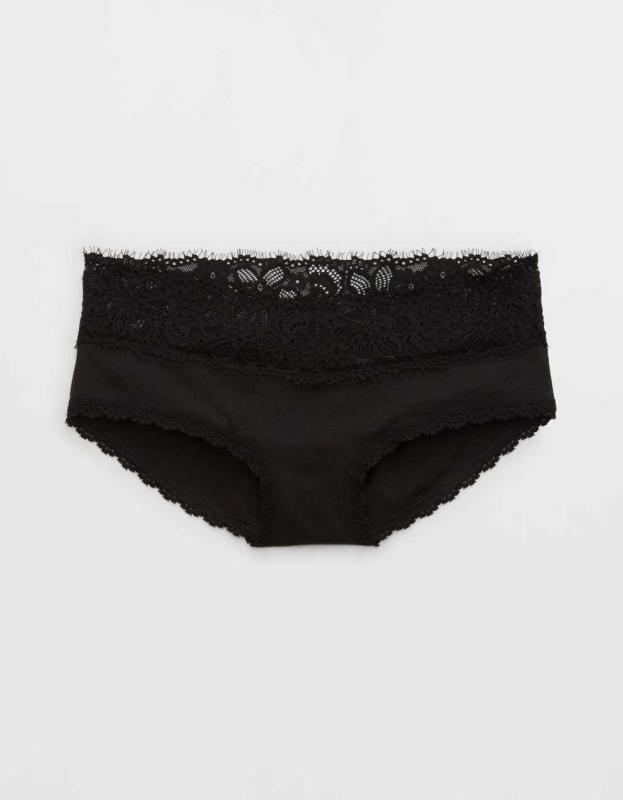 Superchill Cotton Eyelash Lace Boybrief Underwear - True Black, M 