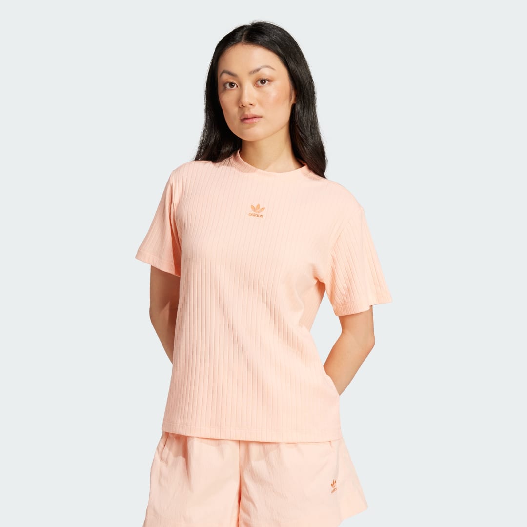 adidas Essentials Wide Rib Tee Lifestyle S Women Glow Pink