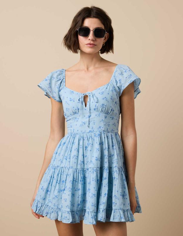 AE Flutter Sleeve Mini Dress - Light Blue, XXS 