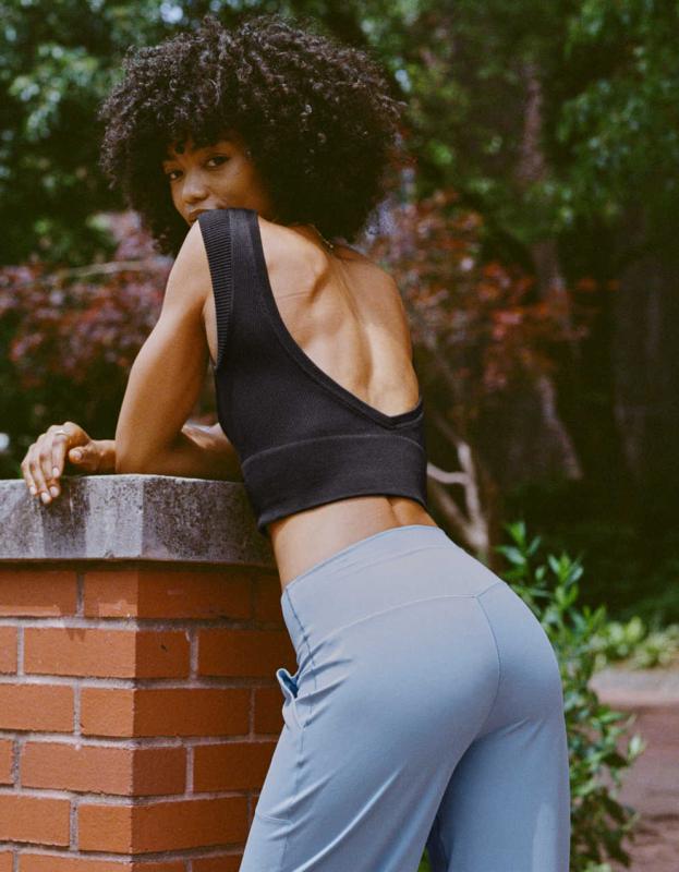 OFFLINE By Aerie Seamless Rib Cap Sleeve Bra Top - True Black, XS 