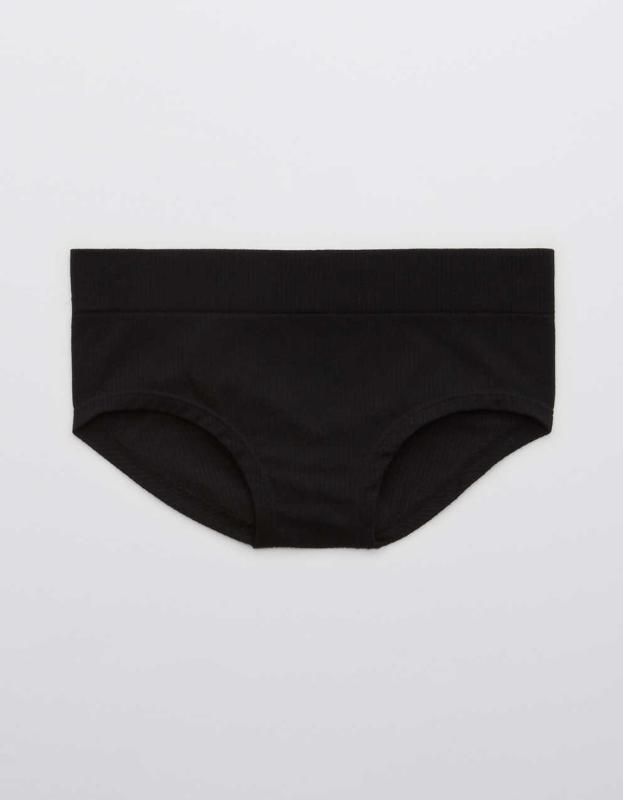 Aerie Ribbed Seamless Boybrief Underwear - True Black, S 