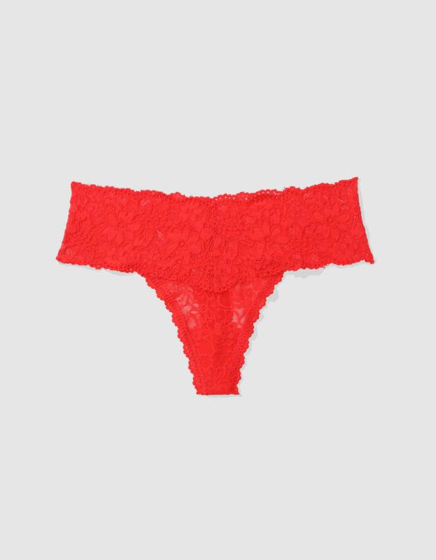 Show Off Eyelash Lace Thong Underwear - Holiday Red, S 