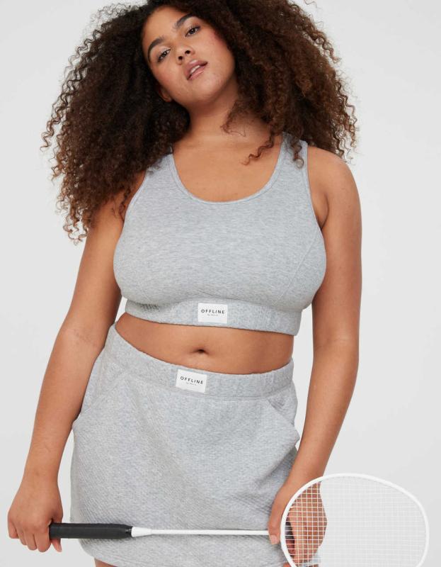 OFFLINE By Aerie Coffee Run Bra Top - Medium Heather Gray, XXS 
