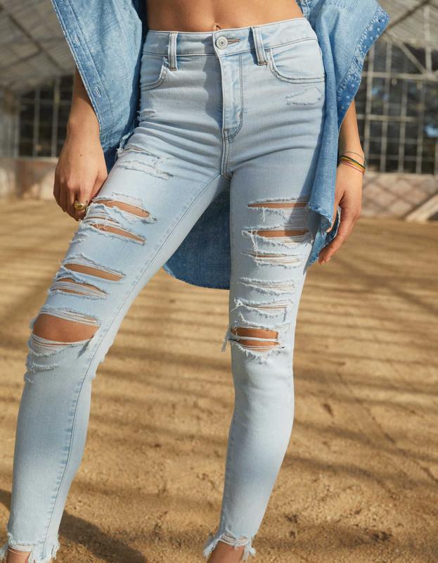 AE Ne(x)t Level Ripped High-Waisted Jegging Crop - Icy Blue, 2 