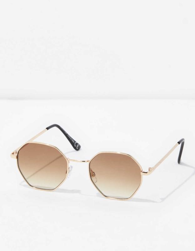 AEO Hexagon Sunglasses - Brown, One Size 