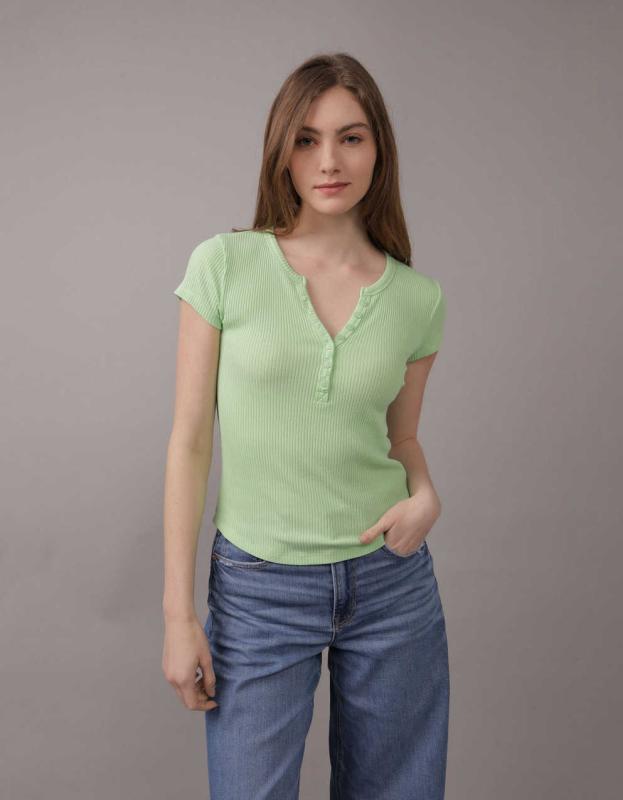AE Henley T-Shirt - Green, XL 