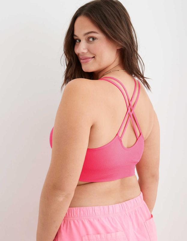 Aerie Seamless Strappy Padded Bralette - Coral Sun, L 