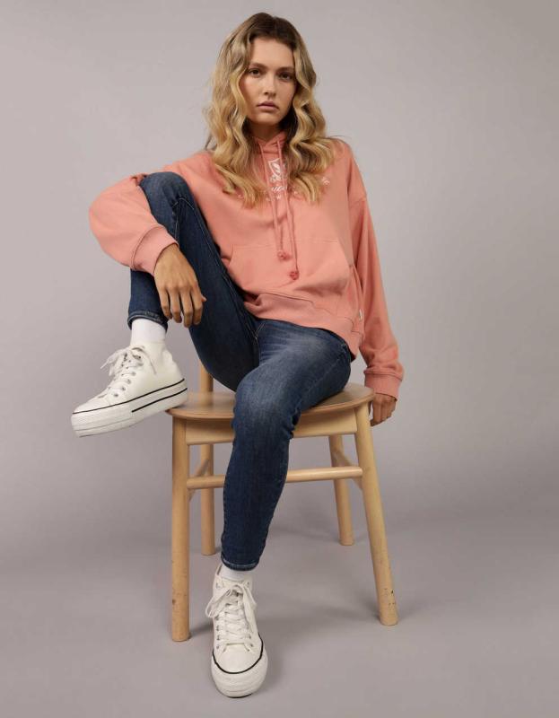 AE Logo Graphic Hoodie - Coral, XS 