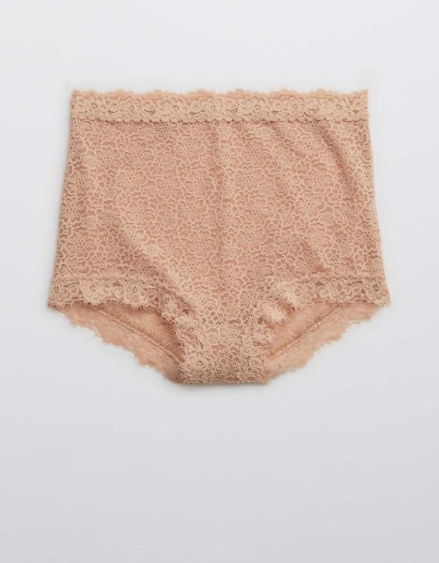 Show Off Eyelash Lace High Waisted Boybrief Underwear - Sands, XS 
