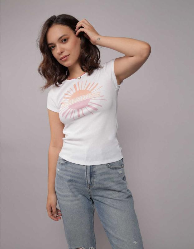 AE Hey Baby Graphic Tee - White, XXS 