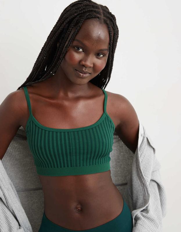 Superchill Seamless Ribbed Scoop Bralette - Deep Forest Green, S 