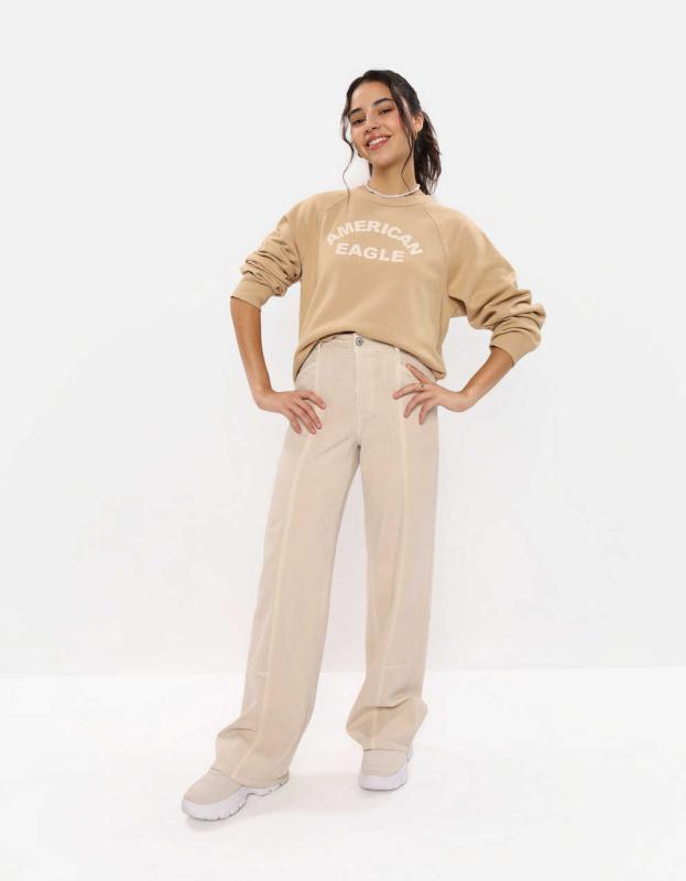 AE Super High-Waisted Baggy Wide-Leg Pant - Fresh White, 8 