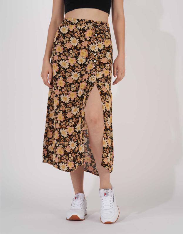 AE Printed Tie-Waist Midi Skirt - Black, XXS 