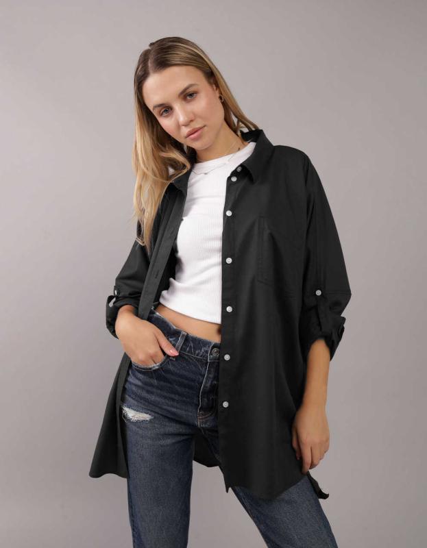 AE Go Big Oversized Shirt - Black, XXS 